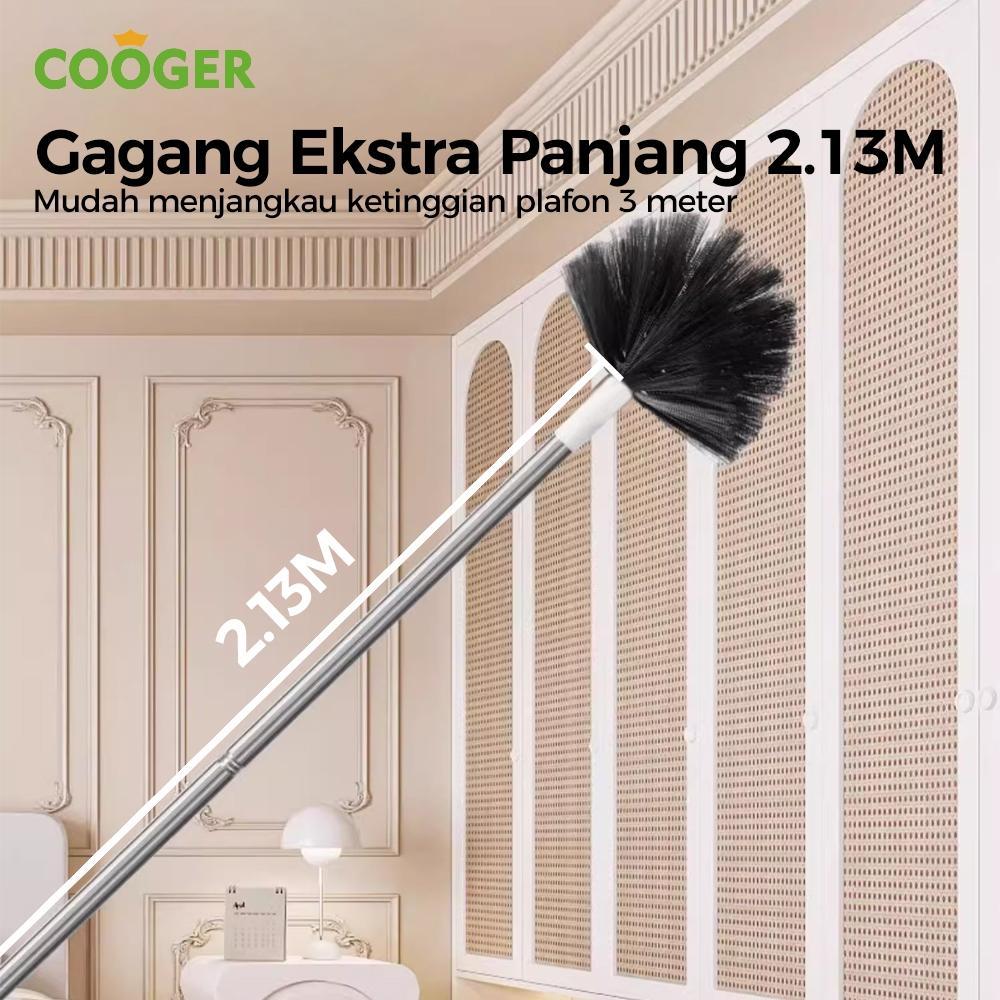 Cooger Surabaya Sapu Sawang Panjang 2 Meter Sapu Plafon Dinding Kemoceng Tebal Gagang Stainless