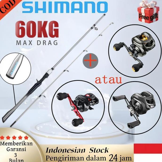 kick_doller - shimano fishing rod 1 set casting1.65-2.1m combo reel set joran pancing reel set lengk