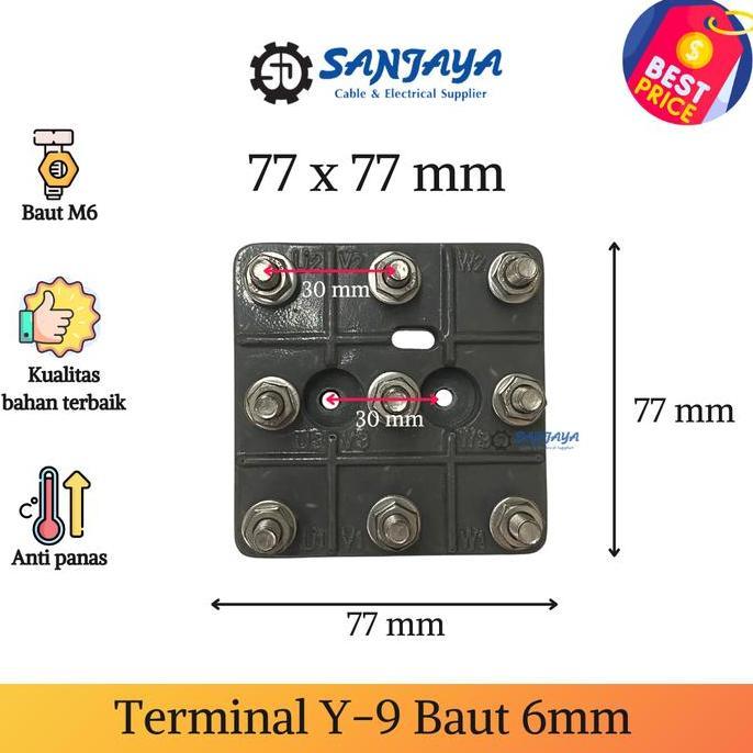 Terminal Koneksi Dinamo Y 9 Baut 6MM M6 ELEKTRO MOTOR 77x77MM BARU