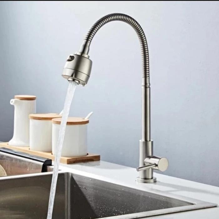 Paket Kitchen Sink Stainless 8050 Sink 1 lubang Besar + Kran Fleksibel