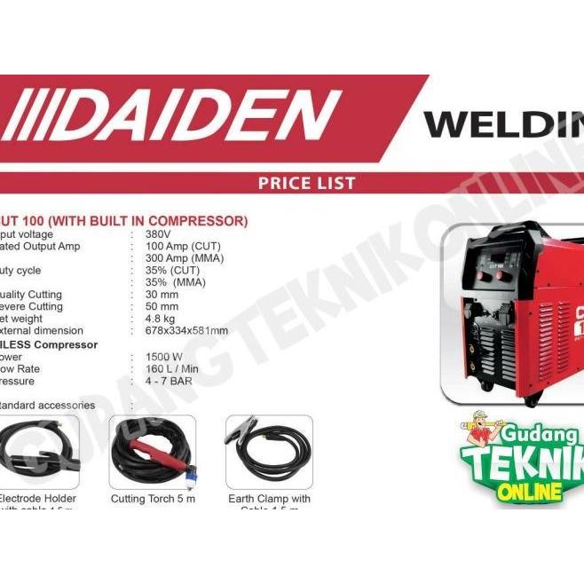 DHEALOKA Mesin Las Cut 100 With Compressor DAIDEN 3Phase 380V / Mesin Las Listrik Potong Inverter Cu
