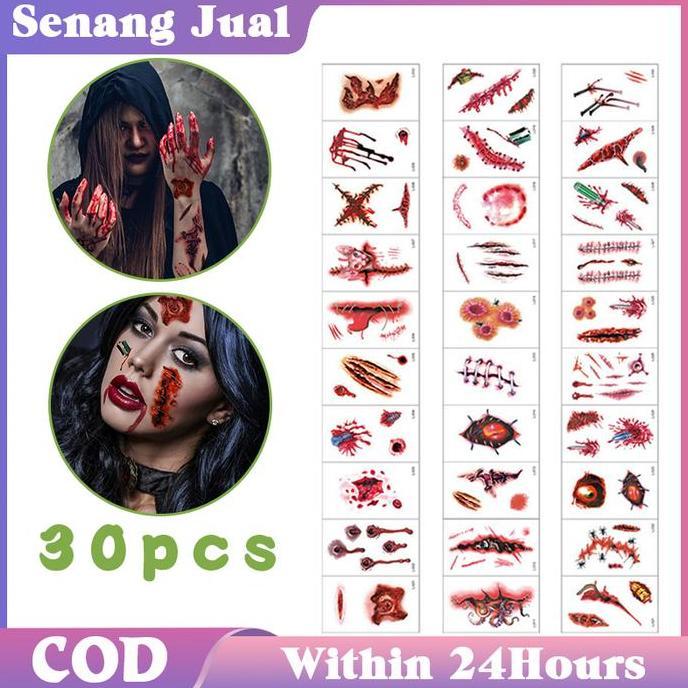 LUMIERE Helloween Prank Terluka Jahitan Stiker Tato Temporer Scar Blood Tattoos Tato Luka Jahitan Ta