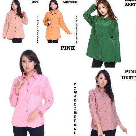 Promo CORATCORETUDIO Hem Cewek Kemeja Lengan Pendek Polos Kantong Saku PUTIH Diskon