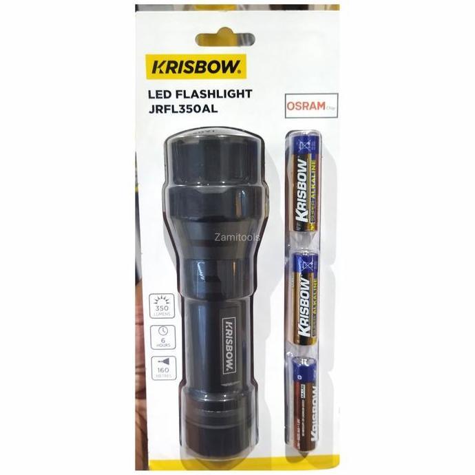 Promo Senter Led Aluminium Krisbow 350 Lm Tahan Air 1 Meter - Baterai, Lampu