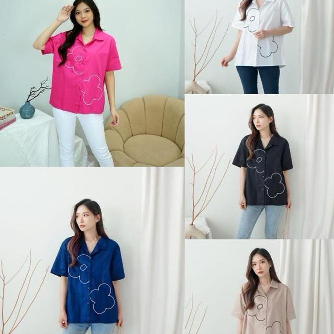 Promo Kemeja Bordir kerah Bahan katun import HQ Diskon