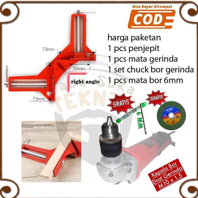 Corner Klem Siku /Klem Siku Merah 90/ Klem Sudut + Chuck Bor Kepala Gerinda