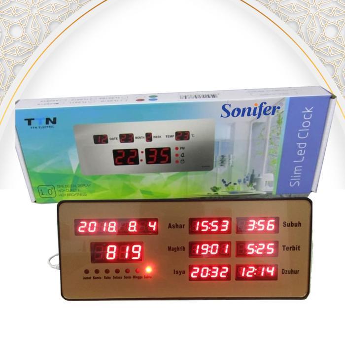 Sonifer Jam Dinding Adzan & Iqomah Otomatis Adzan Clock Az-2515 Ukuran 25 X 10 Cm Free Custom Nama