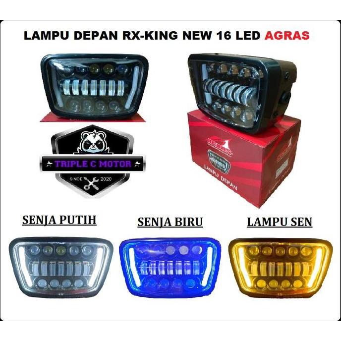 dho9925 - lampu depan rx king new oval reflektor head lamp depan 16 led kotak rx-king new agras supe