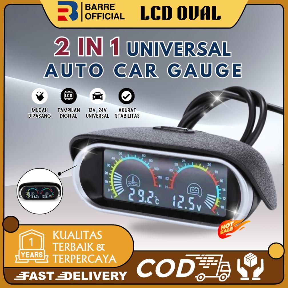 BARRE Voltmeter Universal 2 in 1 12V/24V LCD Motor Mobil Digital Horizontal Gauge Water Temperature