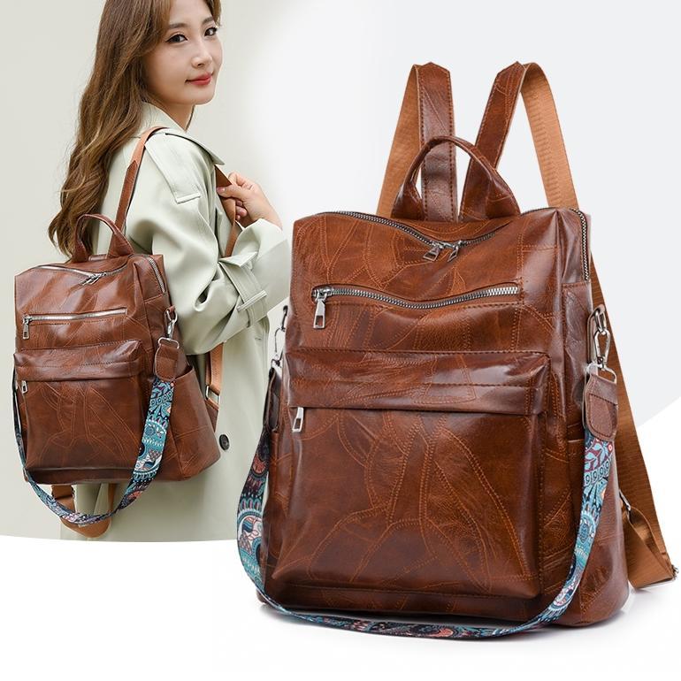 Waterproof Tahan air leather Kulit Ransel 14 inch Laptop tas Besar bag Perempuan Wanita tas backpack