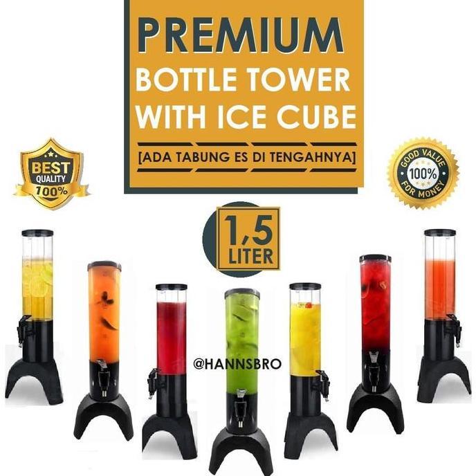 [BERGARANSI] Botol Tower 1,5L Dengan Ice Cube Lampu LED / 1,5 Liter Beer Tower Dispenser Premium Den