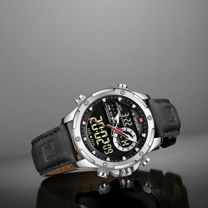Naviforce Double Time Kulit Jam Tangan Pria Analog Digi 9208 Original