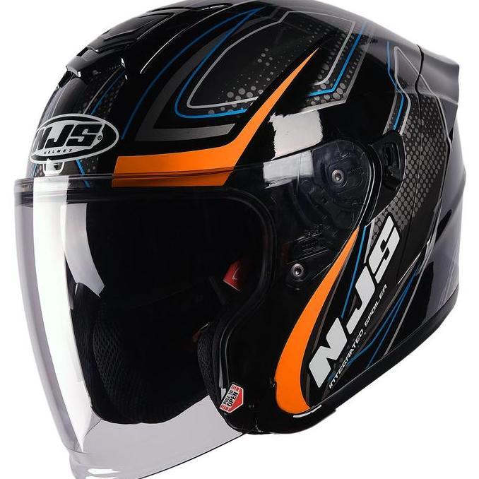 NJS KAIROZ DV FURION Hitam - Orange Fluo Gloss/Doff - Helm Half face (DOUBLE VISOR) | NJS DV | Kairo