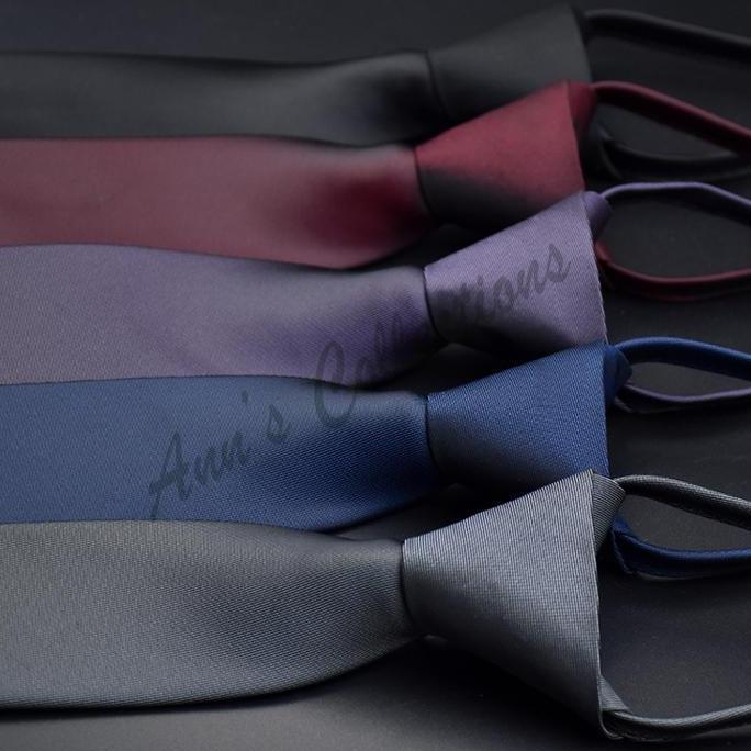 Koleksibajuanna Dasi Pria Resleting Slim Monochrome Langsung Pakai High Quality Bahan Tenun Sutra Po