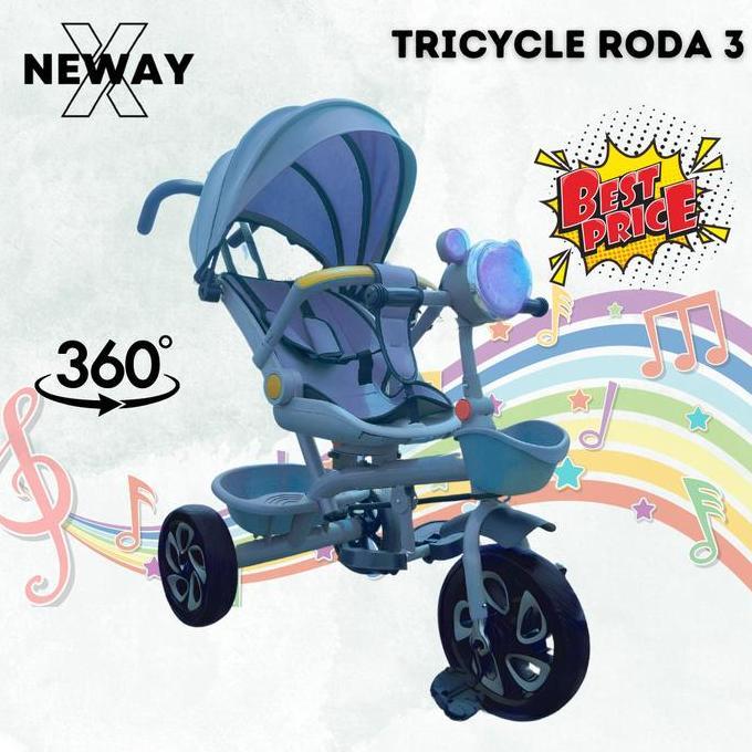 NeyX Sepeda Anak 5in1 Roda 3 Tricycle Bayi Roda Ta Sepeda Stroller Dorong Tidur Duduk Musik Lampu