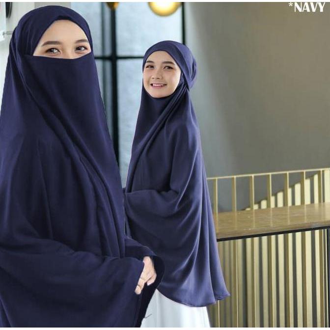 Jilbab Instan French Khimar Syari Jumbo Hijab Jersey Bergo Polos Simple, Cadar Lepas Pasang & Tali