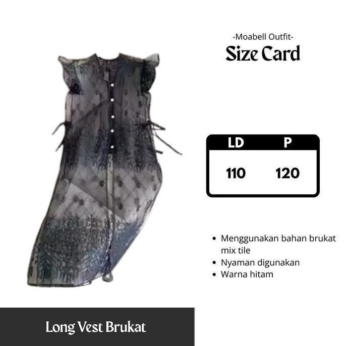 Black Noir Brukat One Set Kondangan 3in1 Setelan Wanita Kekinian Brokat Tile Long Vest Rok Tutu Puti