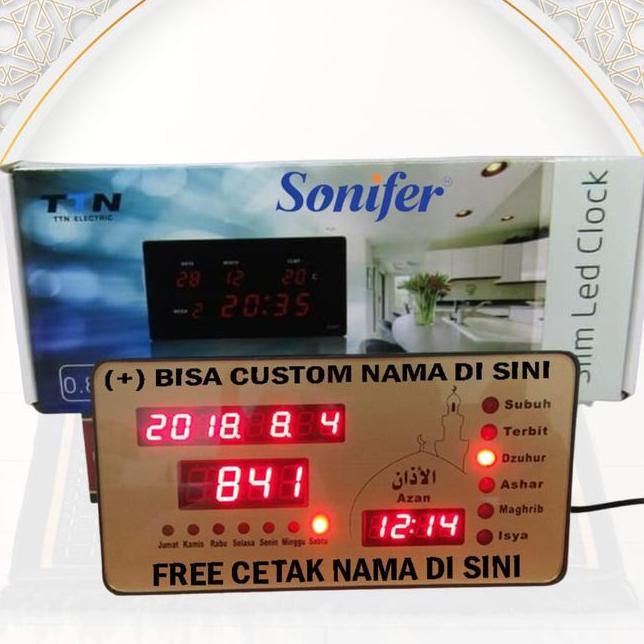 Sonifer Jam Adzan Dital Mini Jam Alarm Sholat Otomatis Adzan Iqomah 19 X 10 Cm