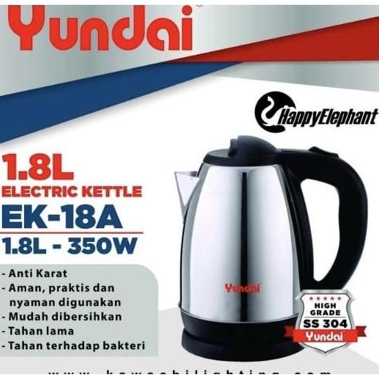 YAVISINTHA - YUNDAI ELECTRIC KETTLE TEKO PEMANAS LISTRIK OTOMATIS STAINLESS 1.8 LTR