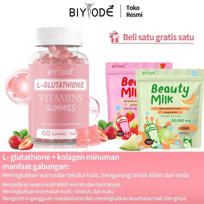 BIYODE FDA/HALAL Glutathione GLUTATHIONE+collagen drinks/Vitamin/Minyak lkan/daun kelor | pemutih ba