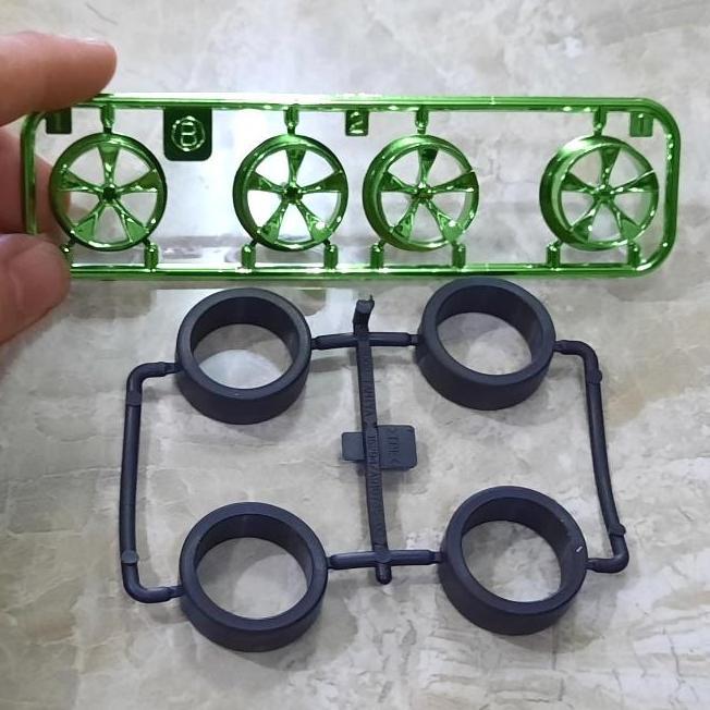Velg 5 Spoke Medium Green Chrome Plated + Ban Original Tamiya