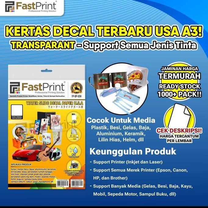 Fast Print Kertas Water Slide Decal Paper USA A3 150 Gram
