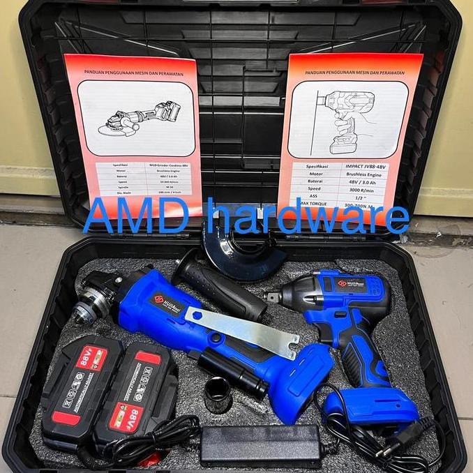 Terjangkau Paket Cordless Gerinda + Mesin Impact Wrench Sock 88V Hujia Pro2521+2221 Grinda+Bor Buka 