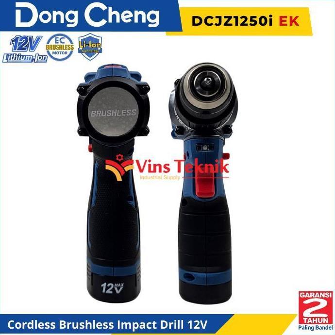 DONGCHENG DCJZ1250i EK Mesin Bor Baterai Cordless Brushless Impact Drill 12V 10MM DCJZ1250iEK