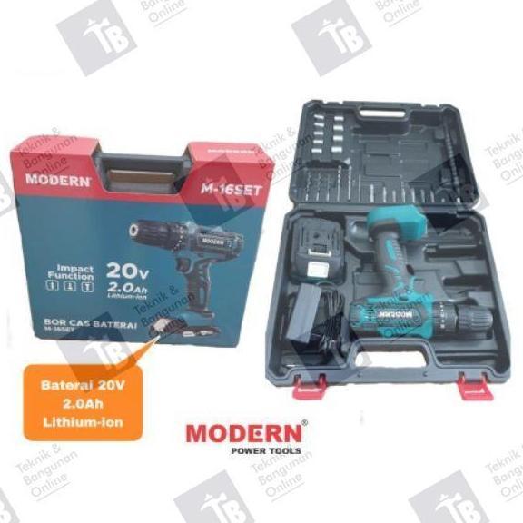 Spesial Modern Mesin Cordless Impact Drill 20 V / Bor Baterai Tembok M-16 Set