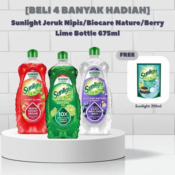 [BELI 4 FREE Sunlight 210ml] Sunlight Jeruk Nipis Botol 675ml / Sunlight Biocare Nature Botol 675ml 