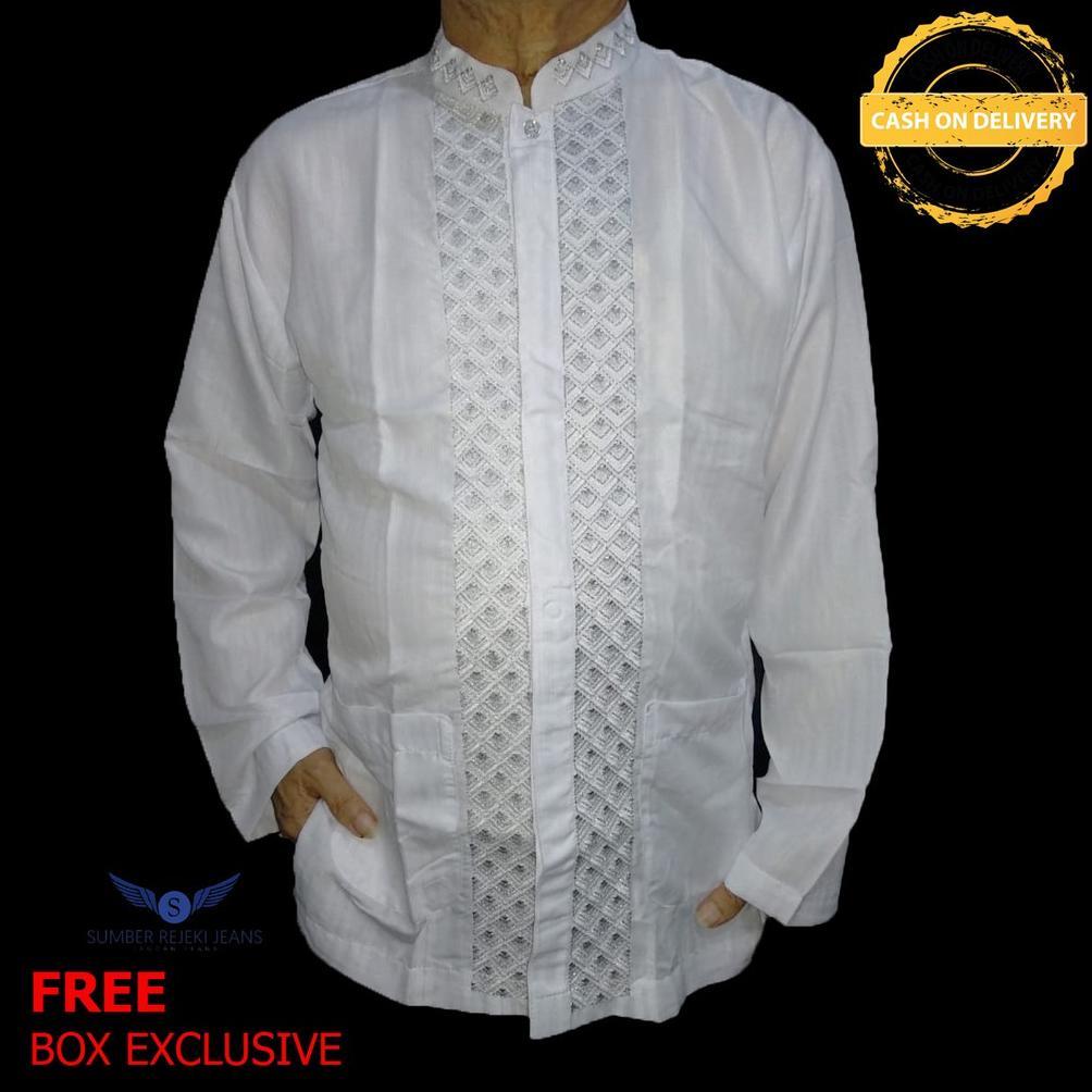 MURAH SUMBERREJEKIJEANS - BAJU KOKO PUTIH LENGAN PANJANG BORDIR TERMURAH (BONUS DUS)