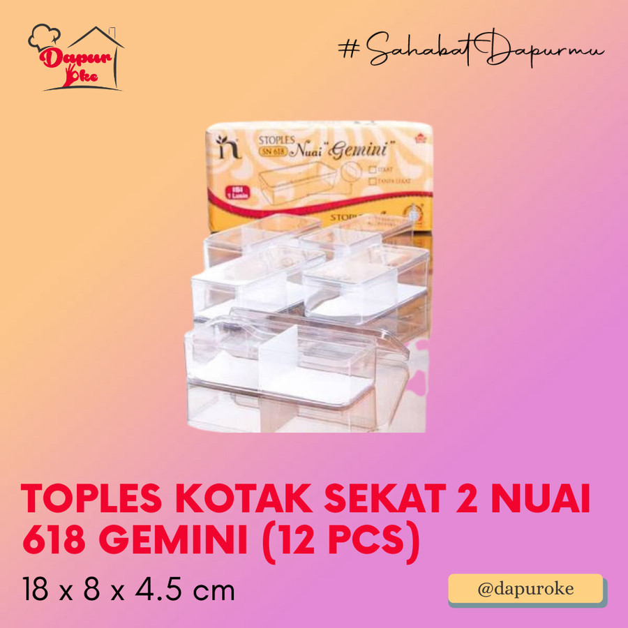 Toples Kotak Sekat 2 Nuai 618 Gemini (12 Pcs) / Toples Coklat