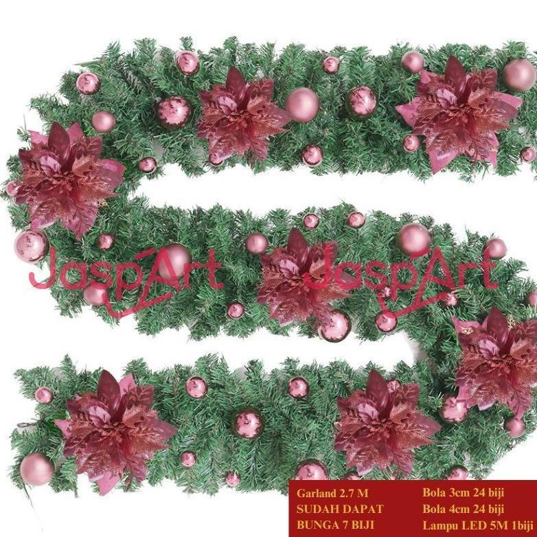 Bhavara - Garland Natal Daun Garland Hijau Aksesoris Pohon Natal Hijau Panjang 2,7 Meter Garland Pvc