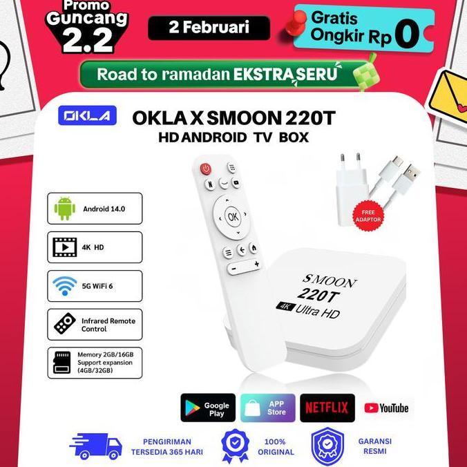 DJANTIIEE - OKLA X SMOON 22T SMART TV BOX ANDROID - YOUTUBE NETFLIX - WIFI HD - STB ANDROID 14