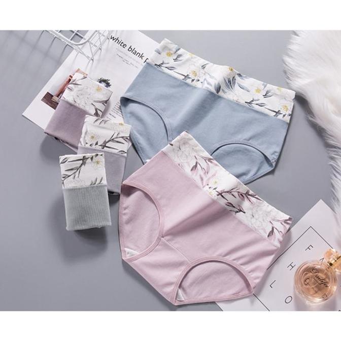 Wkwkwk- Cd92 Celana Dalam Wanita Premium Katun Lembut Flower And Leaf  Small Until Big Size Women Co
