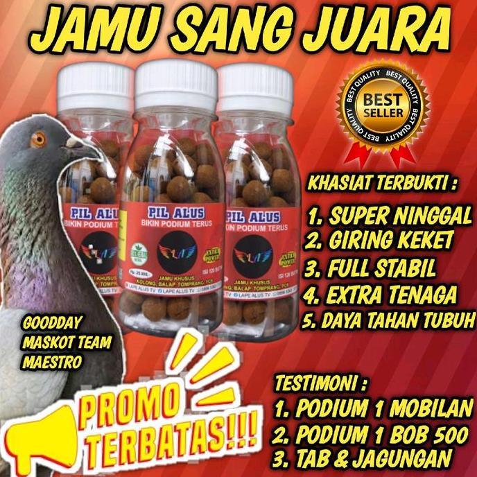 Kicaudor- Jamu Burung Merpati Kolong Pil Alus Merah Khusus Bahan Dan Player Ninggal Isi 120 Stiker M