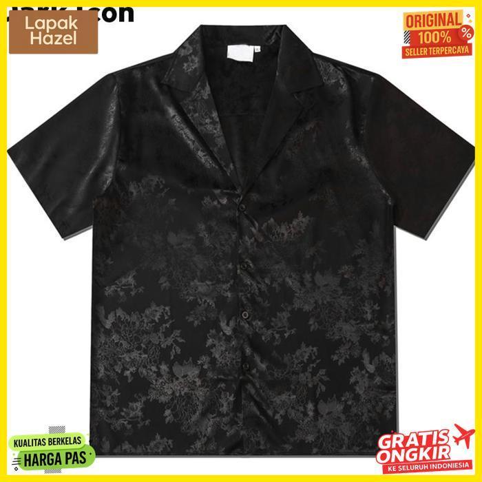Terlaris Dark Icon Kemeja Hitam Satin Pria Lengan Pendek Vintage Kemeja Cowok Oversize Shirt Men Put