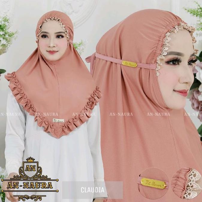 DE188 - Jilbab kerut renda claudia terbaru - bergo kerut renda jersey - kerudung jersey renda- hijab