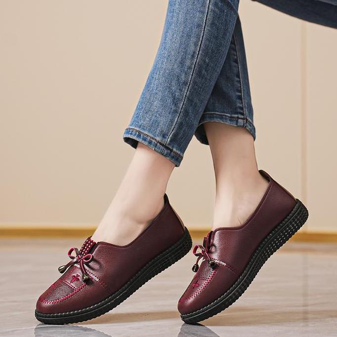 BELI Sepatu Flat Shoes Wanita Kulit Sepatu Slip On Terbaru Sepatu Kantor Nyaman Bernapas BELI