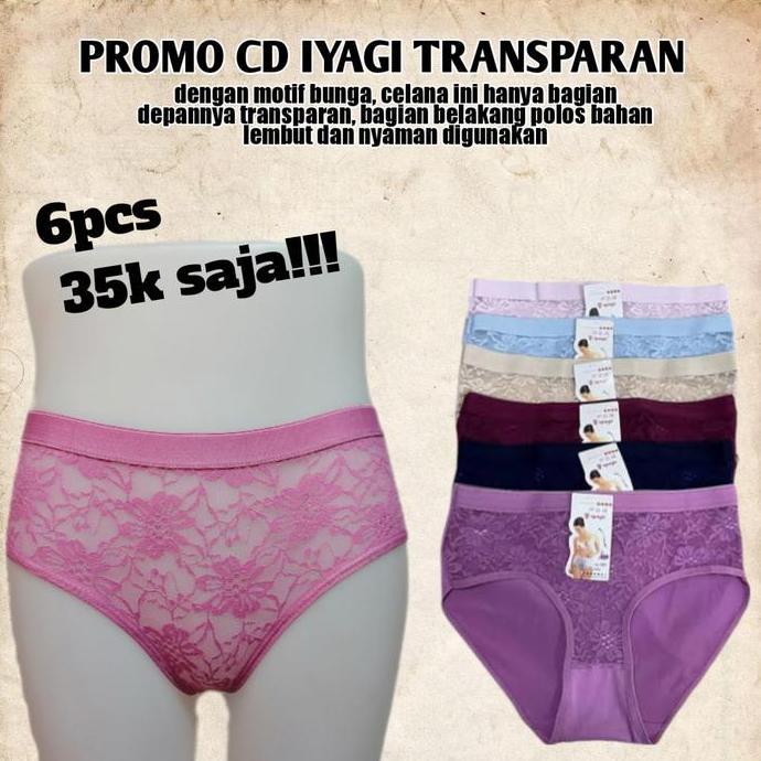 Nyaman- Ffstore Promo 6Pcs Cd Wanita Renda Full Katun Transparan Dalaman Wanita Kekinian 2023 Uk M-X