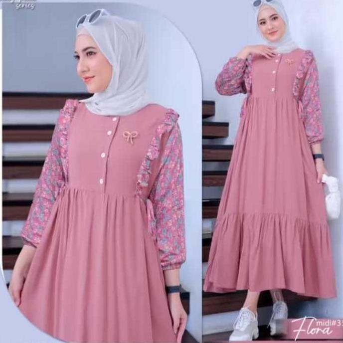 PROMO TERBARU FREE ONGKIR GAMIS FLORA CRINKLE JUMBO LD 120 GAMIS LEBARAN TERBARU LENGAN BUNGA