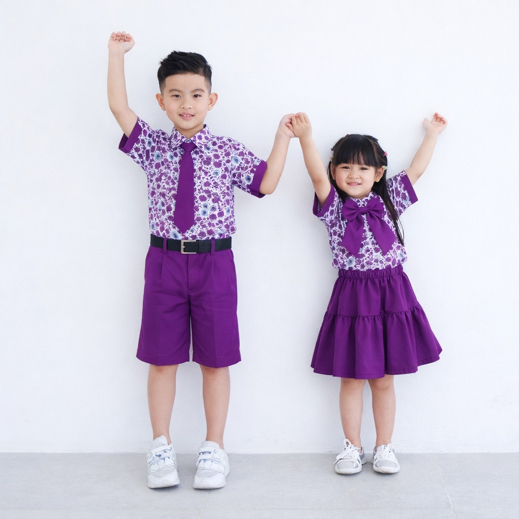 Seragam Sekolah Batik Paud Warna Ungu Baju Batik PAUD Ungu Setelan Seragam Batik TK Anak