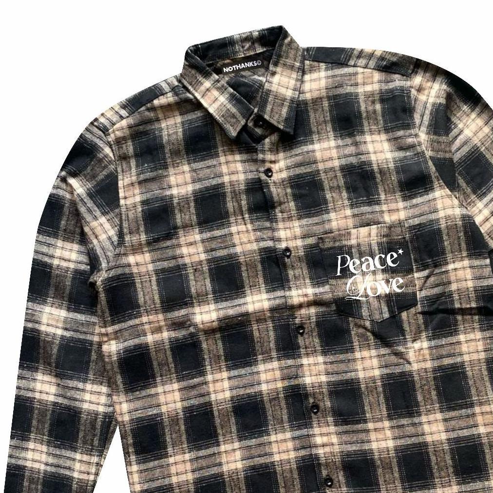 HOT SALE FLANEL NOTHANKS PEACE LOVE VETERANO BROWN BLACK kemeja pria wanita distro clothing