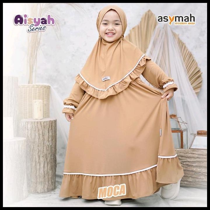 Terbaru  Dress Anak Muslim Perempuan Aisyah Series Cantik Set Kerudung Warna Mocca By Asymah 100% Or