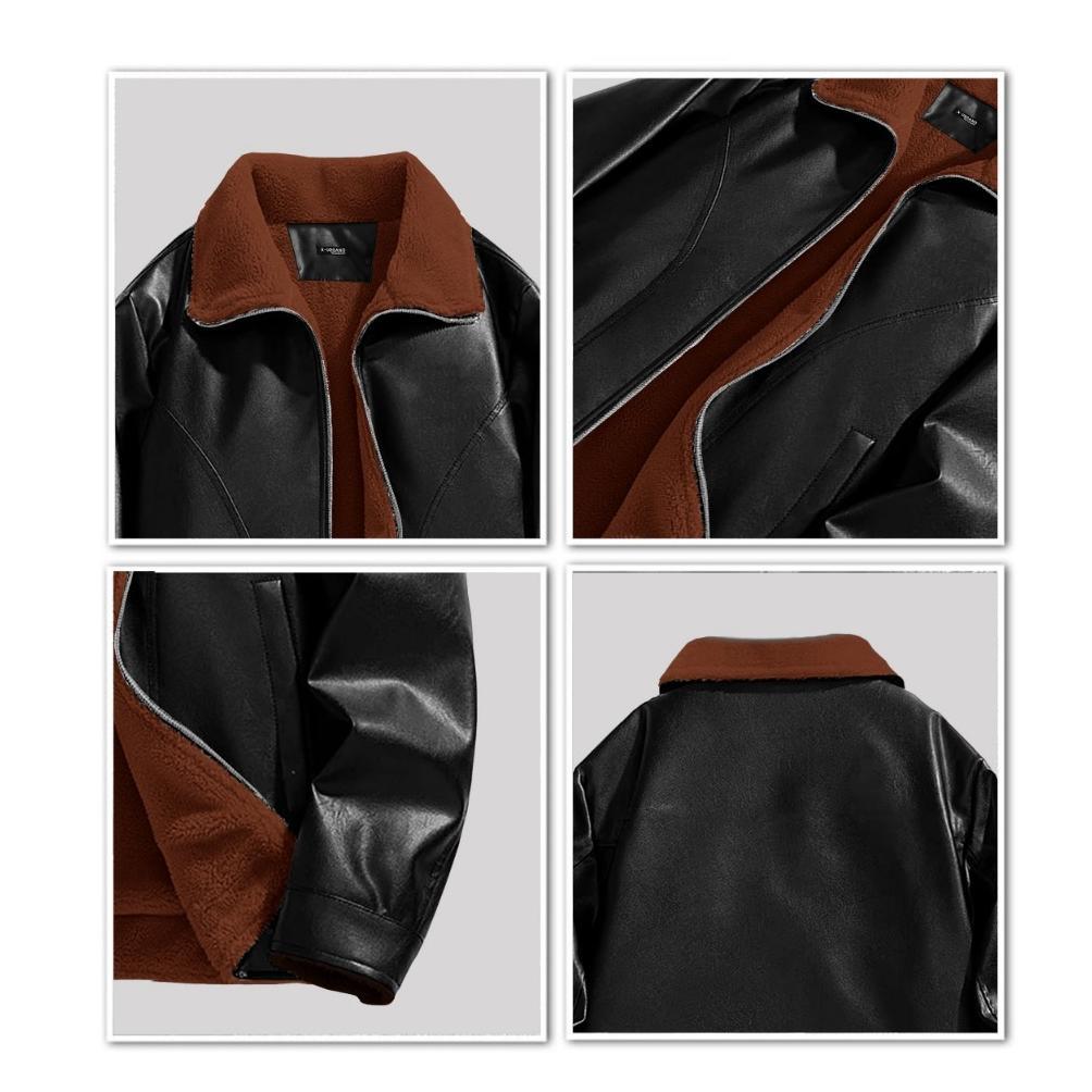 NEW PROMO Dhozen Jaket Tracktop Kulit Sintetis Sherpa Ritslleting