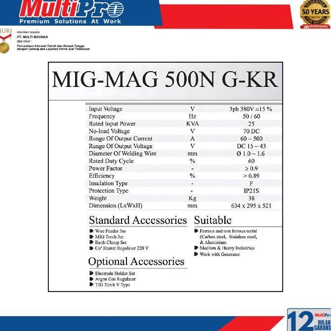 MULTIPRO Mesin las MULTIPRO MIG-MAG 500 N-GKR 500A IGBT inverter MMA , MIG ,TIG