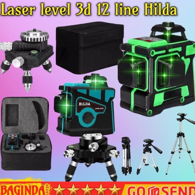 Promo Taffware Hilda Laser Level 12 Line 3D Laser Level Digital 360 Rotary Green High-precision Disk