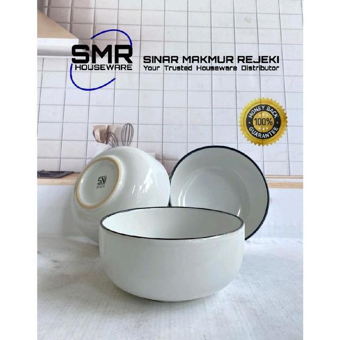 3 PCS MANGKOK RAMEN KERAMIK PUTIH LIST HITAM TF