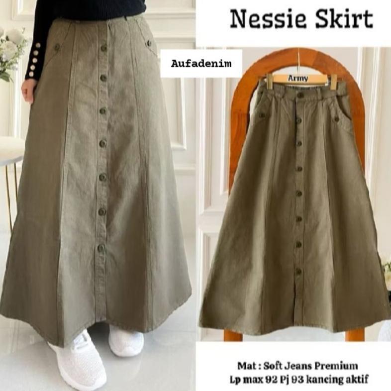 NEW PROMO ROK COKLAT,ROK PUTIH,ROK HITS PANJANG,nessie skirt, rok  panjang jins, rok cewek, rok kore