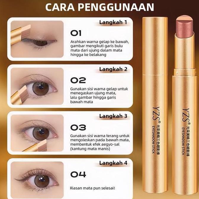 Youu- Bpom&CodBeli 2 Gratis Bulu Mata Yzs Eyeshadow Stick 3 Warna 3 In 1 Gradasi Waterproof Tahan La